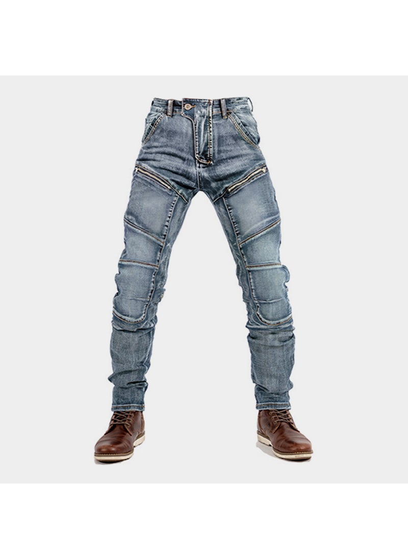 Generic - Kevlar Double Zipper Motorcycle Jeans Mens Slim Fit Riding Pants Blue - Image 1