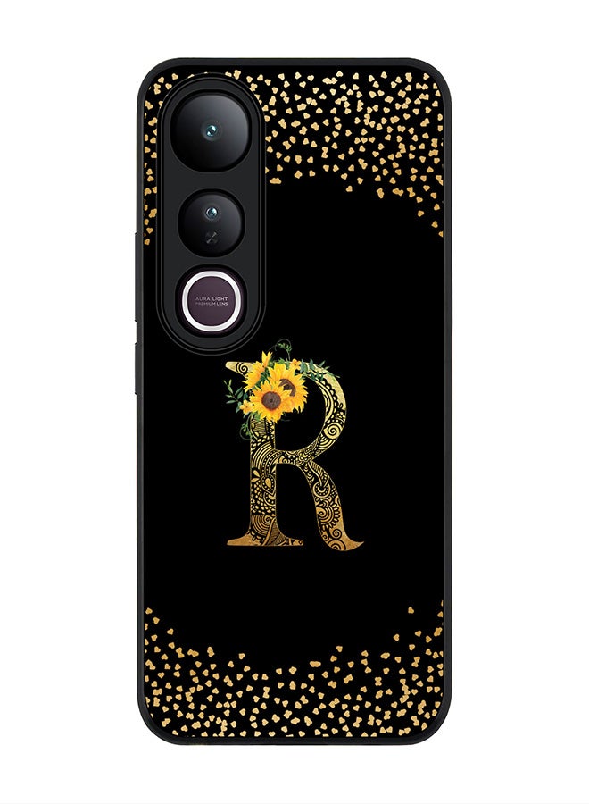 Stylizedd For vivo V50 Lite Case,Slim fit Camera Protection, Shockproof Thin Phone cover  - Custom Floral Monogram - R ( Black )