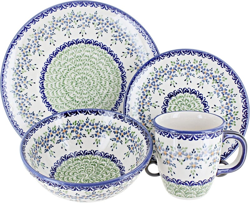 Blue Rose Pottery Blue Rose Polish Pottery Summer Vine 4 Piece Place Setting  Service for 1  - Image 1