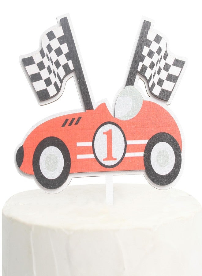 BOOMPA Fast One Wooden Baby First Birthday Cake Topper，One Year Old Race Car Birthday Cake Topper，Boys 1st Birthday Racing Theme Cake Topper，Race Car Cake Decorations，One Year Anniversary Wooden Cake Topper - Image 1