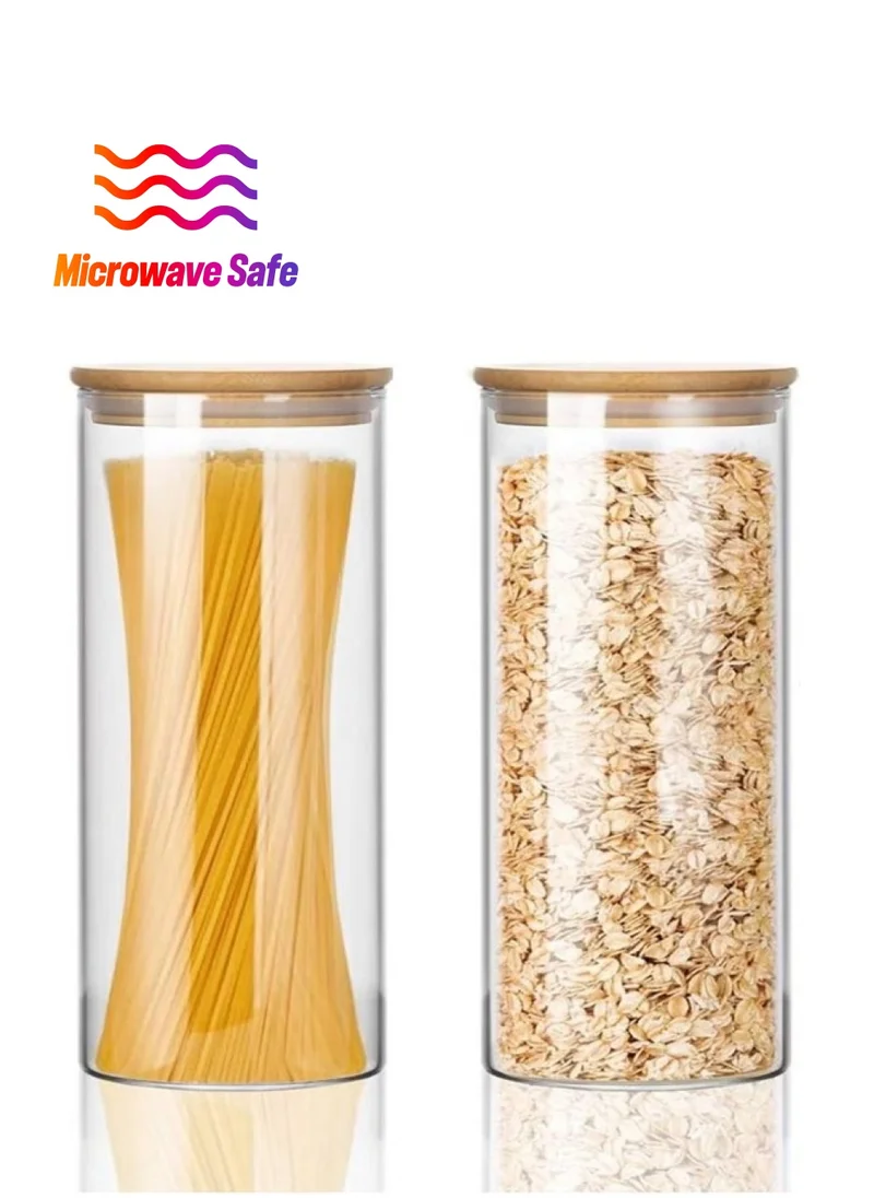 1Chase Borosilicate Round Glass Food Storage Jar With Bamboo Lid 1200 ML 2Pcs Set