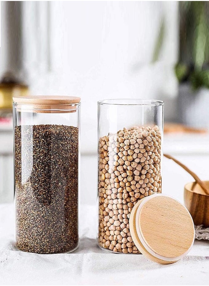 1Chase - Borosilicate Round Glass Food Storage Jar With Bamboo Lid 1200 ML 2Pcs Set - Image 1