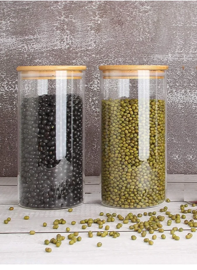 1Chase Borosilicate Round Glass Food Storage Jar With Bamboo Lid 1200 ML 2Pcs Set