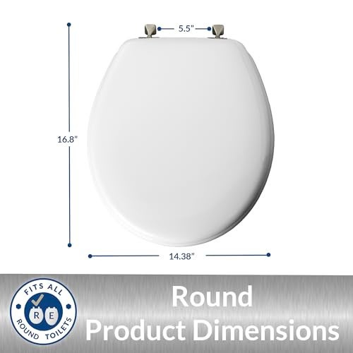 MAYFAIR 844BN 000 Toilet Seat with Brushed Nickel Hinges will Never Come Loose, ROUND , White, 1 Pack - ROUND - Image 5
