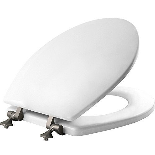MAYFAIR 844BN 000 Toilet Seat with Brushed Nickel Hinges will Never Come Loose, ROUND , White, 1 Pack - ROUND - Image 1
