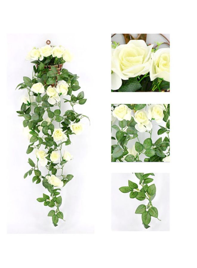 فوبيري إكليل زهور صناعية من نبات الكرمة وزهرة الخيزران الهندي أبيض/أخضر 15x10x5سم - Image 2