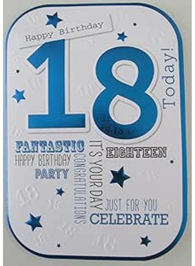 Boys 18 Birthday card - Blue Shiny 18 - Oval Shape