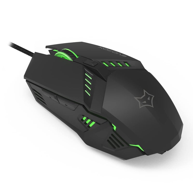 EvoFox Shadow Optical USB Wired Gaming Mouse with Upto 3600 DPI Gaming Sensor | 6 Buttons Design | 7 Million Clicks | 7 Colours Rainbow Lighting with Breathing Effect | 1.8m Braided Cable (Black) - Image 1
