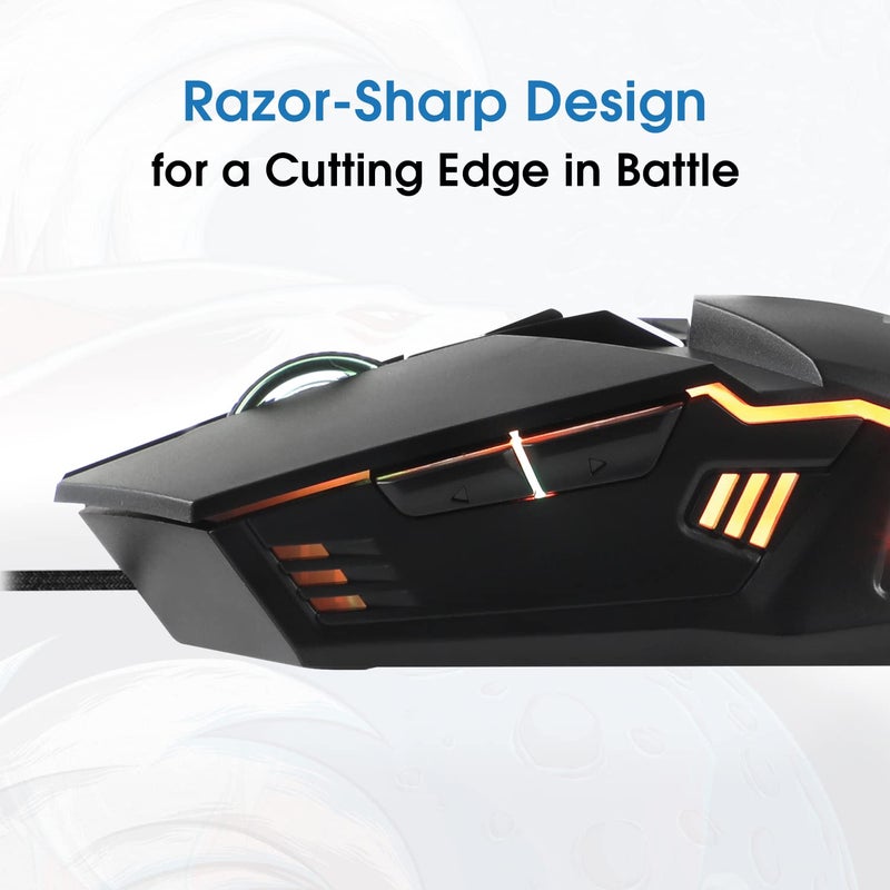 EvoFox Shadow Optical USB Wired Gaming Mouse with Upto 3600 DPI Gaming Sensor | 6 Buttons Design | 7 Million Clicks | 7 Colours Rainbow Lighting with Breathing Effect | 1.8m Braided Cable (Black) - Image 2