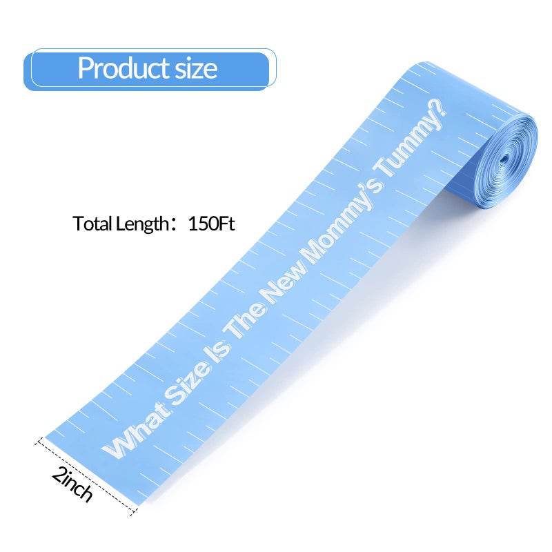 Sratte 2 Rolls 2 Inch x 150 Feet Baby Shower Measuring Tape Tummy Measure Belly Game Paper Belly Measuring Tape for Baby Shower Party Decorations Supplies (Sky Blue) - Image 2