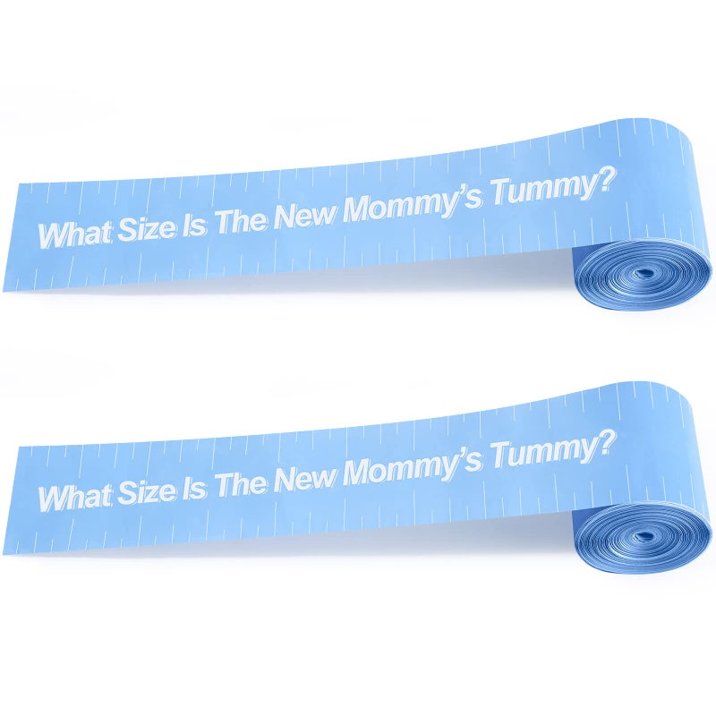 Sratte 2 Rolls 2 Inch x 150 Feet Baby Shower Measuring Tape Tummy Measure Belly Game Paper Belly Measuring Tape for Baby Shower Party Decorations Supplies (Sky Blue) - Image 1