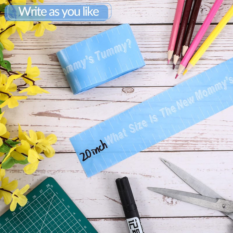 Sratte 2 Rolls 2 Inch x 150 Feet Baby Shower Measuring Tape Tummy Measure Belly Game Paper Belly Measuring Tape for Baby Shower Party Decorations Supplies (Sky Blue) - Image 5