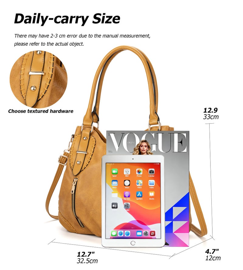 My Friday myfriday Vintage Large Leather Tote Handbags for Women, Soft Hobo Shoulder Bag Satchel Purse with Adjustable Strap - Image 4