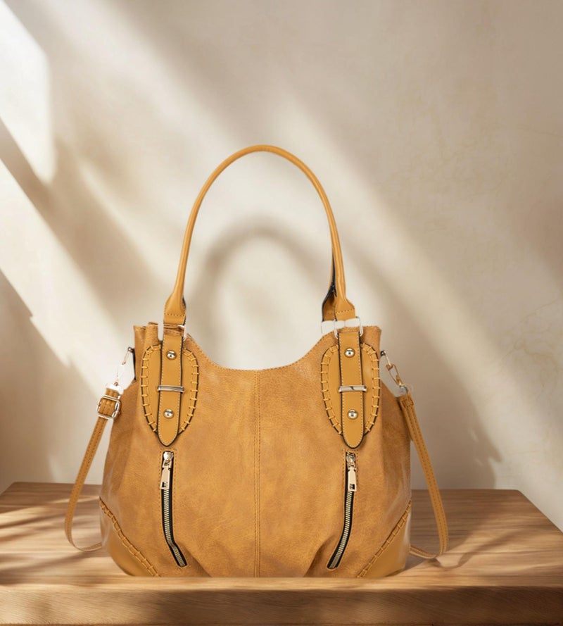 My Friday myfriday Vintage Large Leather Tote Handbags for Women, Soft Hobo Shoulder Bag Satchel Purse with Adjustable Strap - Image 3