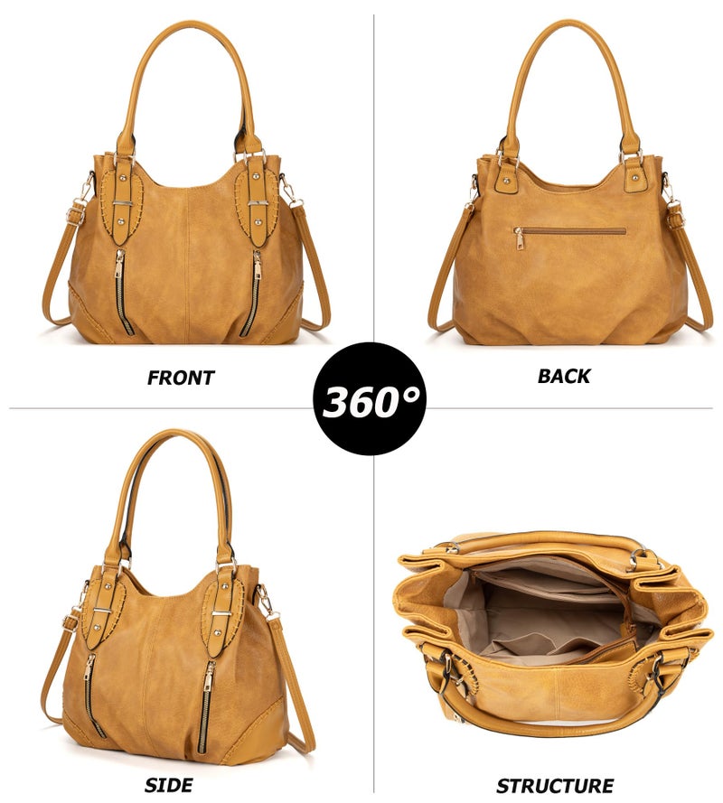 My Friday myfriday Vintage Large Leather Tote Handbags for Women, Soft Hobo Shoulder Bag Satchel Purse with Adjustable Strap - Image 5