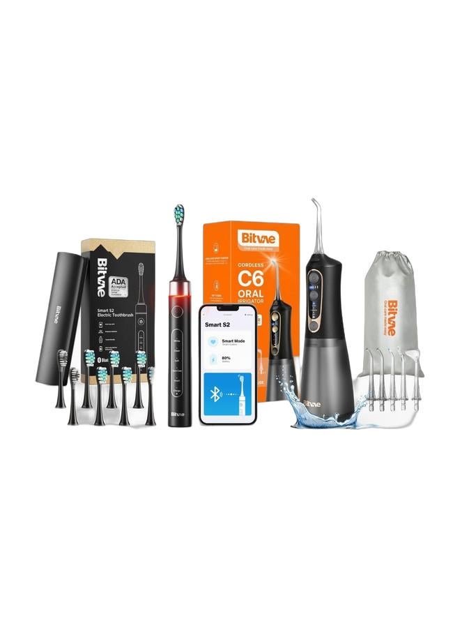 Bitvae S2 Smart Electric Toothbrush for Adults, Smart APP Toothbrush, 8 Heads, Teeth Whitening Toothbrush For Perfect Oral Care. & Bitvae C6 Large Capacity Water Dental Flosser for Teeth, Rechargeable Cordless Oral Irrigator with 300ML Built in Tank, 3 Modes and 6 Jet Tips, IPX7 Waterproof for Home and Travel Bundle - Image 1