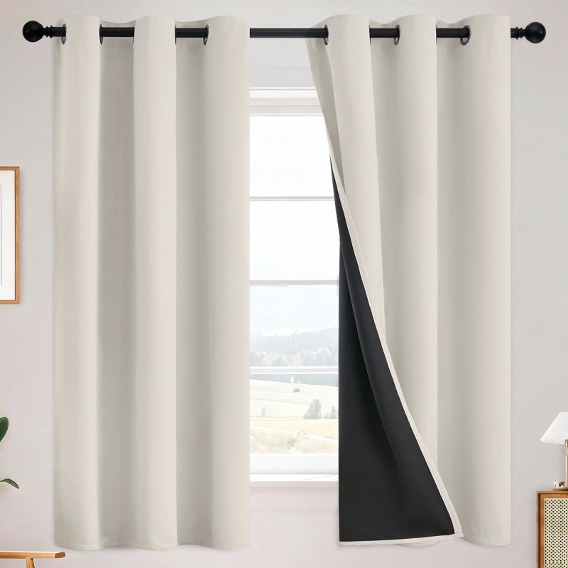 SimpleHome 100% Blackout Curtains for Bedroom,Thermal Insulated Cream Grommet Window Drapes Room Darkening Curtains for Living Room with Black Back,38 x 63 Inch,2 Panels - Image 1