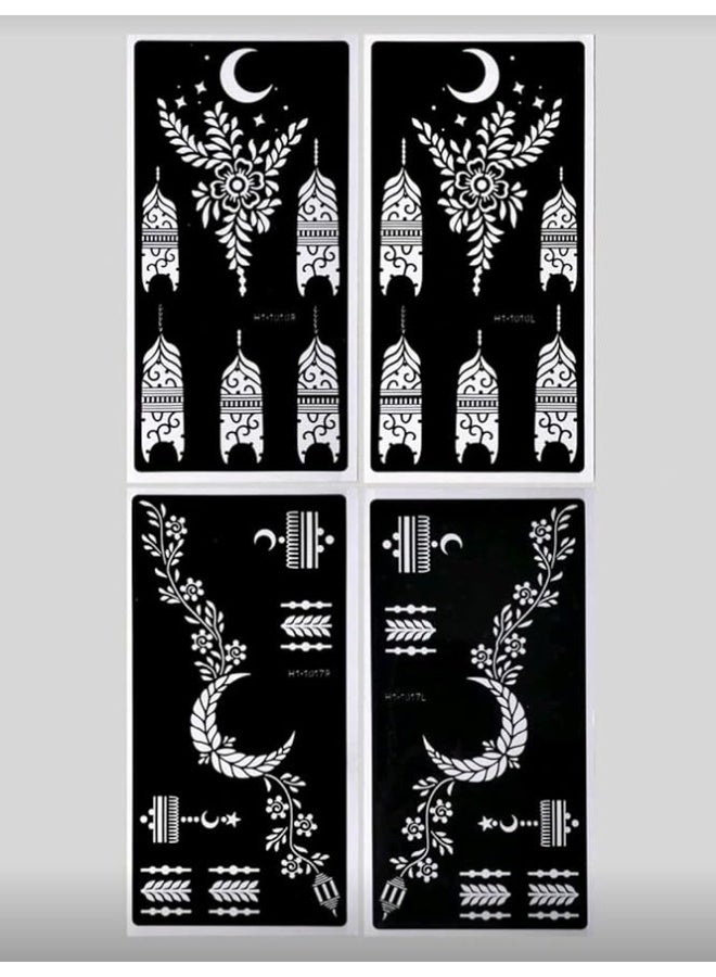Henna Stencil Template for Hand Art, Floral Design, Reusable Mehndi Pattern, 4 Pieces - Image 1