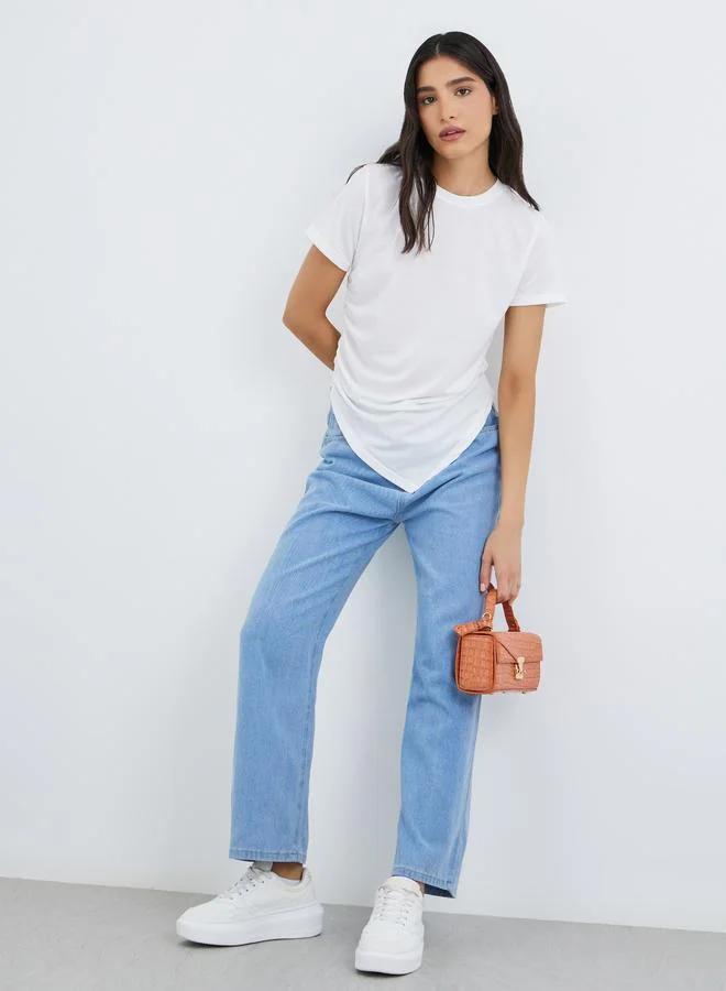 Take Two Asymmetric Hem T-Shirt with Side Gathered Detail