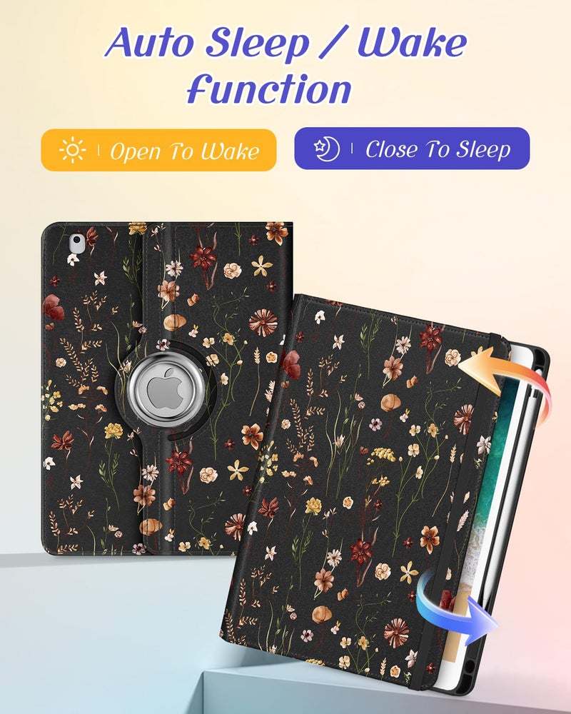 Kidcube for iPad 5th Generation Case 2017/Air 1st 2013/Pro 9.7 Inch Case 2016 - Women Girls Kids Cute Rotating Stand Folio Cover with Pencil Holder & Card Slot Girly Flowers Floral Unique Design Cover - Image 4