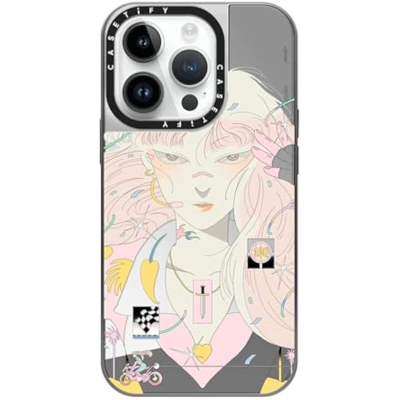Casetify Mirror Case for iPhone 14 Pro Compatible with Magsafe - Love Racer by SAITEMISS - Silver on Silver - Image 1