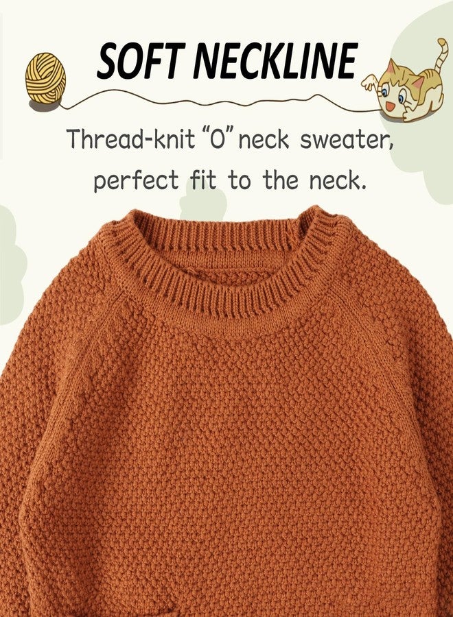 Peecabe Toddler Baby Girl Boy Cable Knit Sweater Cotton Infant Pullover Crewneck Long Sleeve Sweatshirt Fall Winter (Caramel, 4T) - Image 3