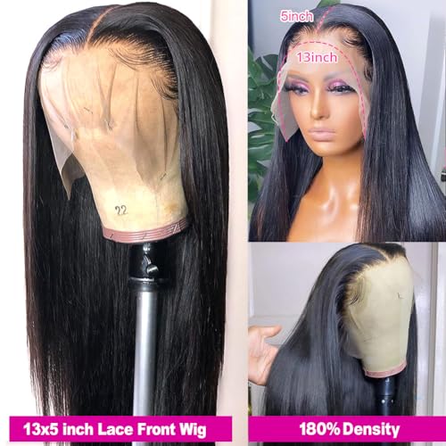 Subella 13x5 Lace Front Wigs Human Hair Pre Plucked with Baby Hair Bleached Knots 12A 180 Density Brazilian Straight Lace Frontal Wigs for Black Women 18inch - Image 5