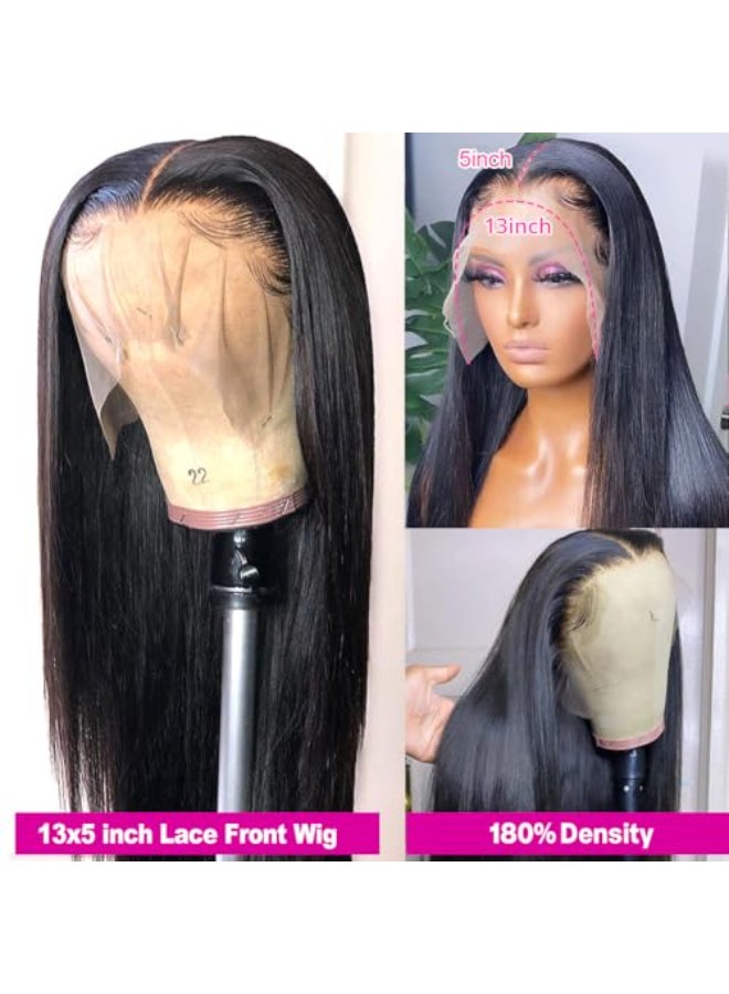Subella 13x5 Lace Front Wigs Human Hair Pre Plucked with Baby Hair Bleached Knots 12A 180 Density Brazilian Straight Lace Frontal Wigs for Black Women 18inch - Image 4