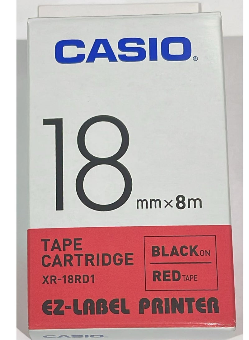Casio tape cartridge black on red tape XR-18RD1