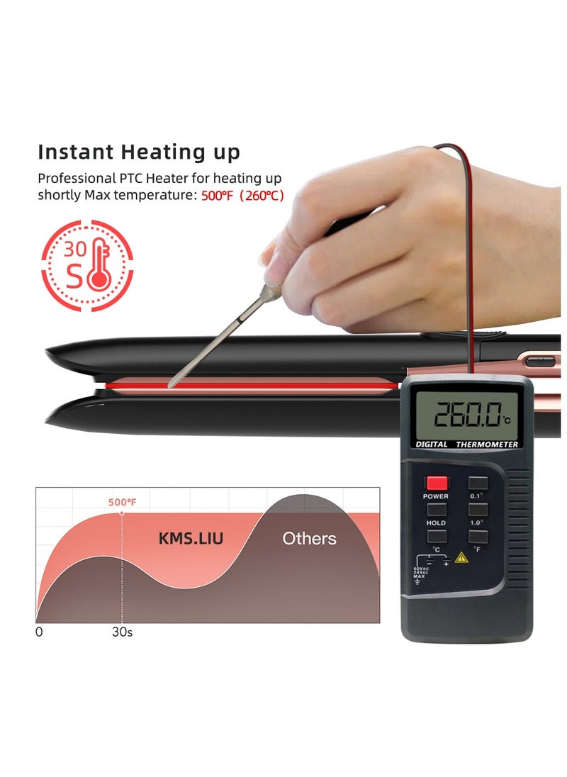 PANDA JOJO - Ceramic Hair Straightener High Temperature Up to 260℃, Ionic Technology, 6 Heat Settings, PTC Fast Heating in 15 Seconds, Floating Plates with Vibration Feedback, Plasma Flat Iron Get Frizz-Free - Image 1