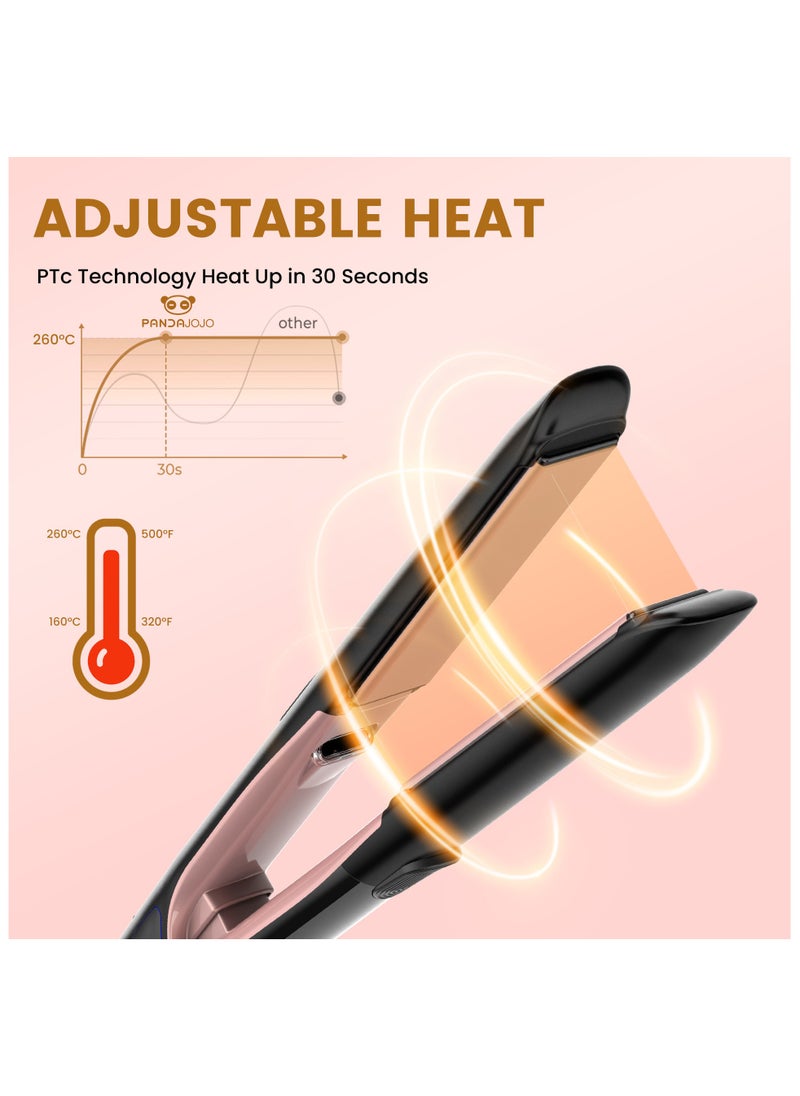 PANDA JOJO - Ceramic Hair Straightener High Temperature Up to 260℃, Ionic Technology, 6 Heat Settings, PTC Fast Heating in 15 Seconds, Floating Plates with Vibration Feedback, Plasma Flat Iron Get Frizz-Free - Image 1