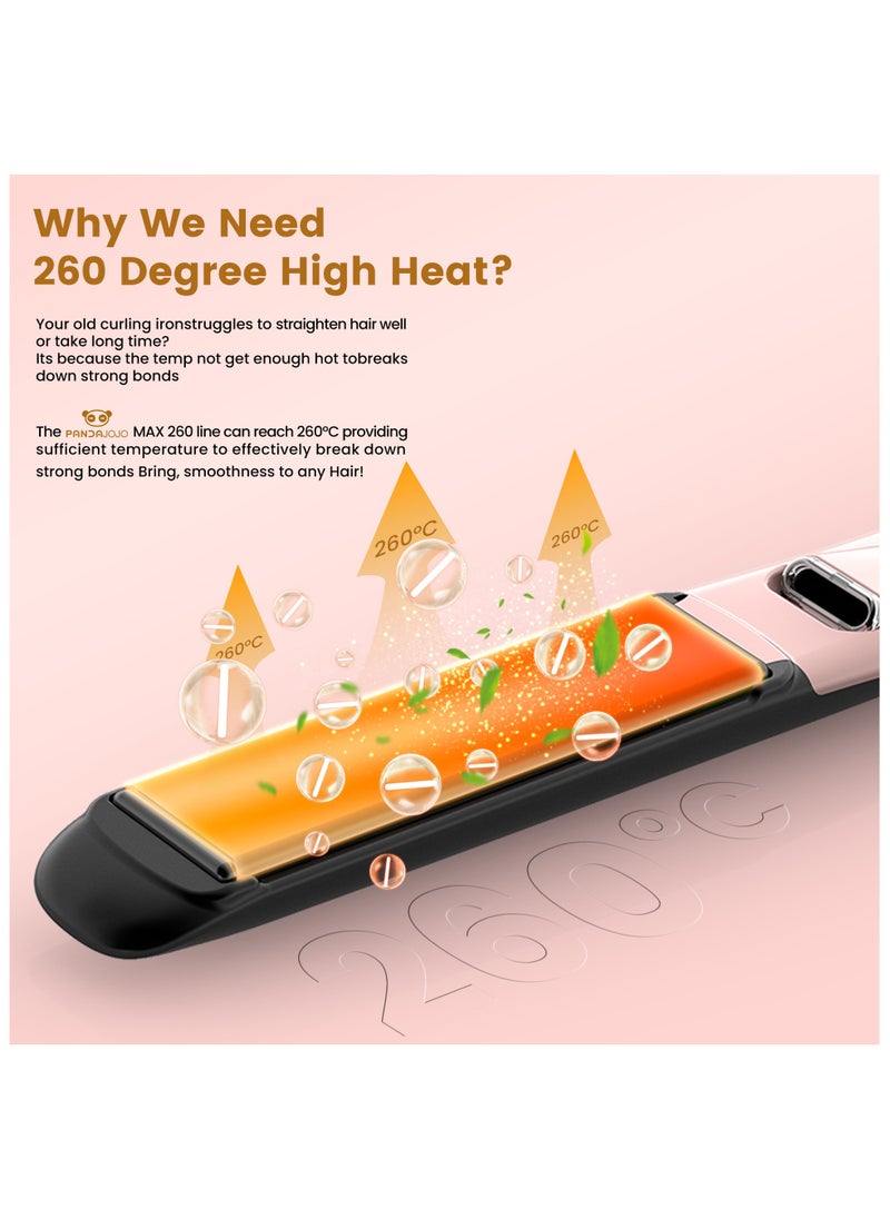 PANDA JOJO - Ceramic Hair Straightener High Temperature Up to 260℃, Ionic Technology, 6 Heat Settings, PTC Fast Heating in 15 Seconds, Floating Plates with Vibration Feedback, Plasma Flat Iron Get Frizz-Free - Image 1