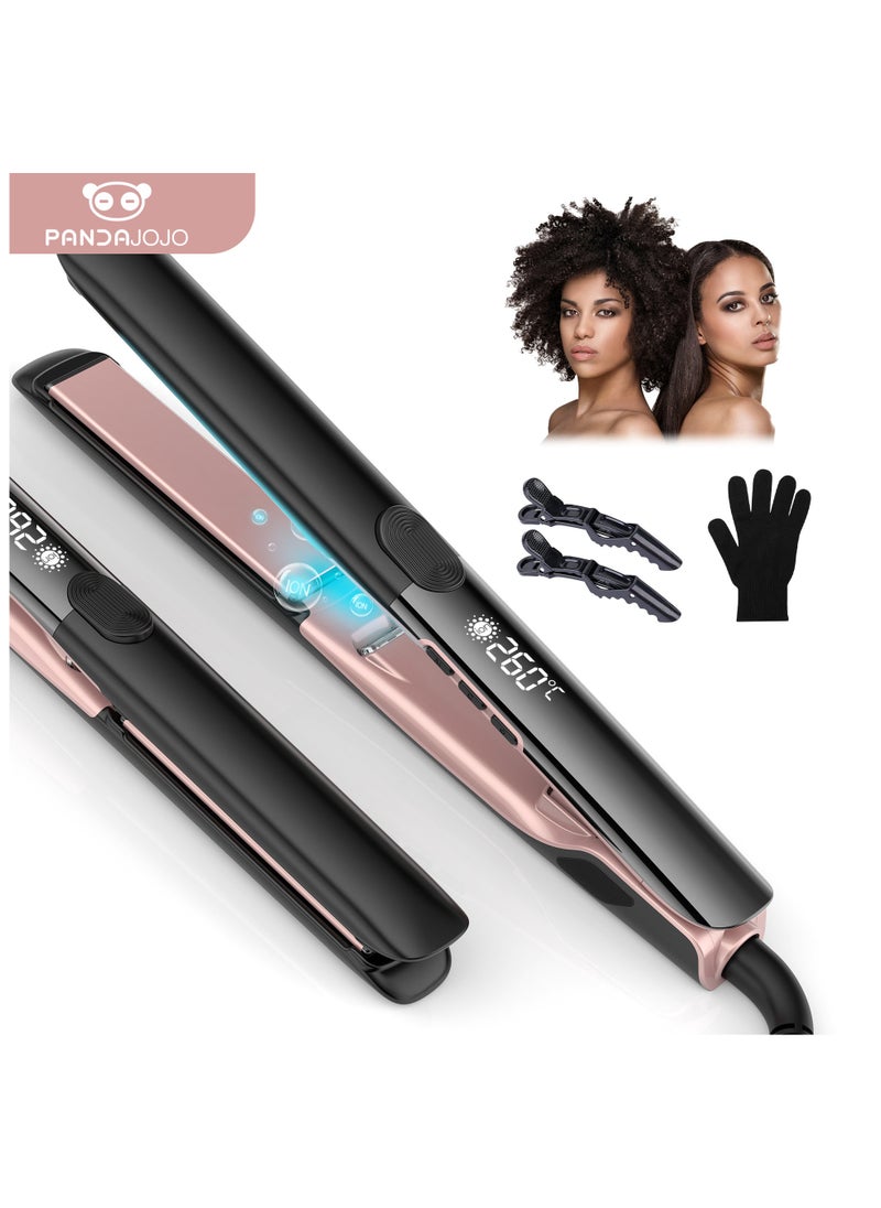 PANDA JOJO - Ceramic Hair Straightener High Temperature Up to 260℃, Ionic Technology, 6 Heat Settings, PTC Fast Heating in 15 Seconds, Floating Plates with Vibration Feedback, Plasma Flat Iron Get Frizz-Free - Image 1