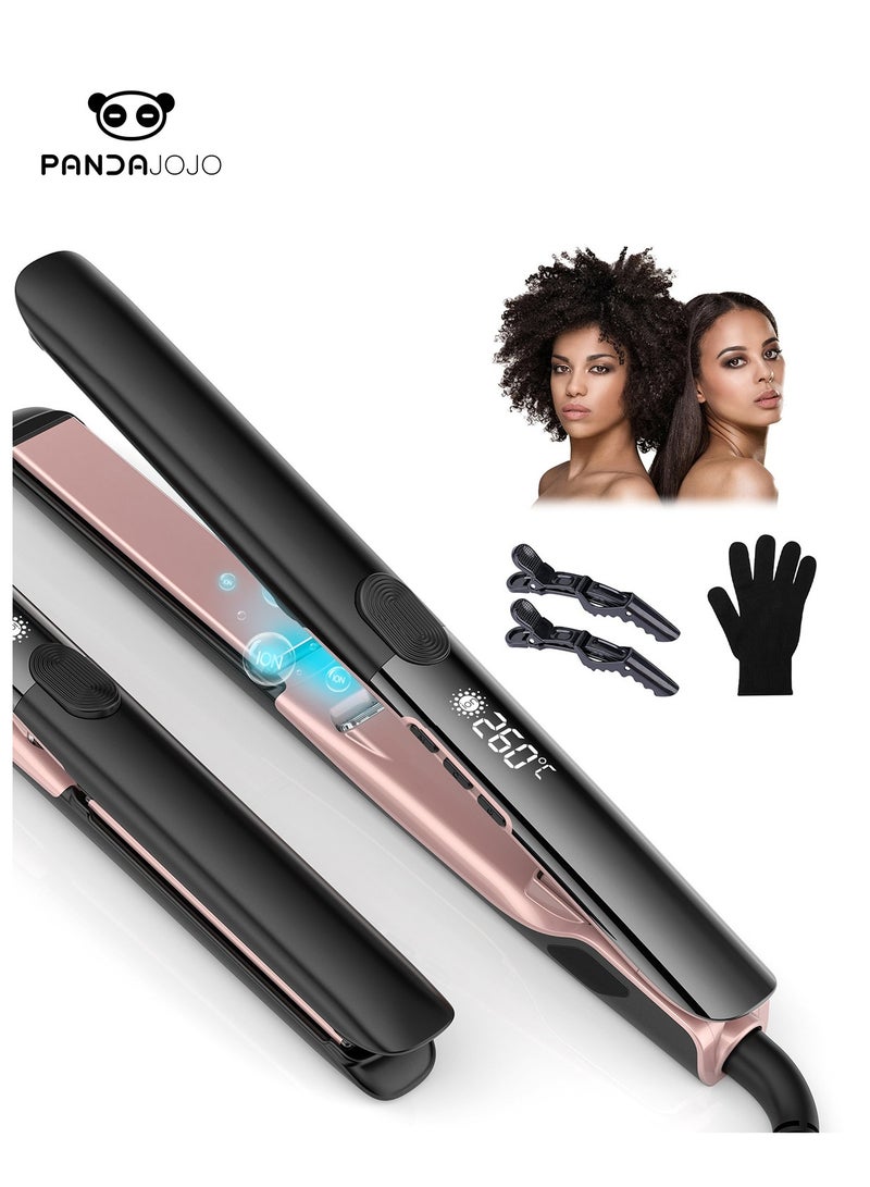 PANDA JOJO Ceramic Hair Straightener High Temperature Up to 260℃, Ionic Technology, 6 Heat Settings, PTC Fast Heating in 15 Seconds, Floating Plates with Vibration Feedback, Plasma Flat Iron Get Frizz-Free - Image 1