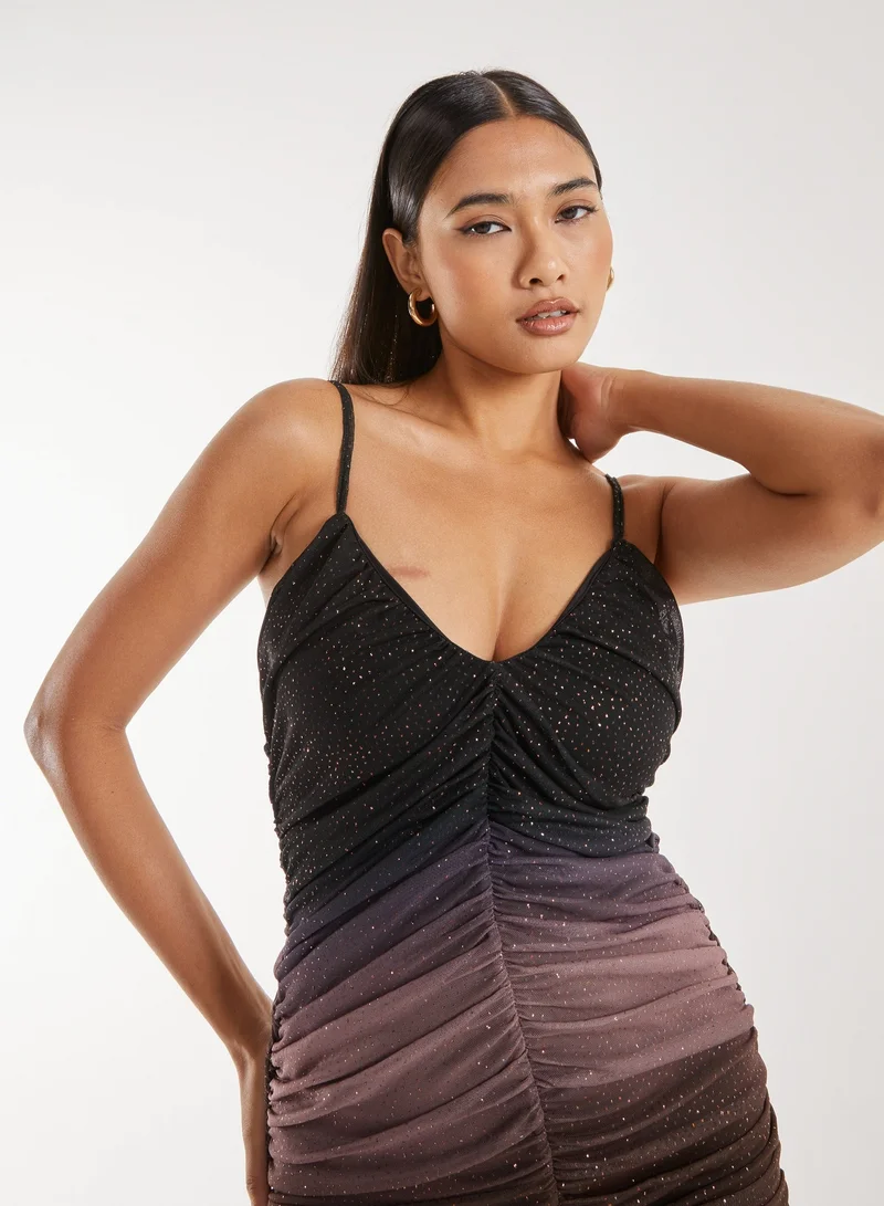 Pink Vanilla  Strappy Ruched Sparkle Ombre Mini Dress for Women | Best Price UAE