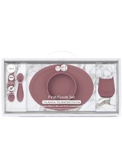 ezpz First Food Set - 100% Silicone Baby Feeding Set With Built-In Placemat, Training Cup And Spoons For First Foods + Baby Led Weaning - 4 Months+ - Mauve  - Image 5