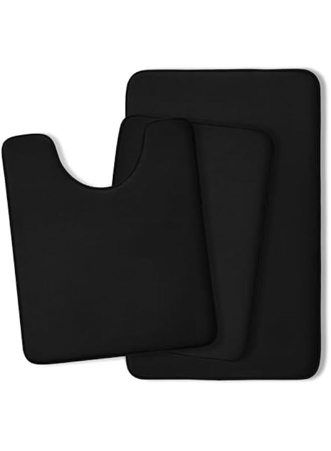 HOOKOR Bathroom Rug Sets 3 Piece, Non Slip Super Absorbent Soft Bathroom Mats, Machine Washable Bathroom Floor Mats Sets for Sink,Tub, Shower and Toilet (Black) - Image 1
