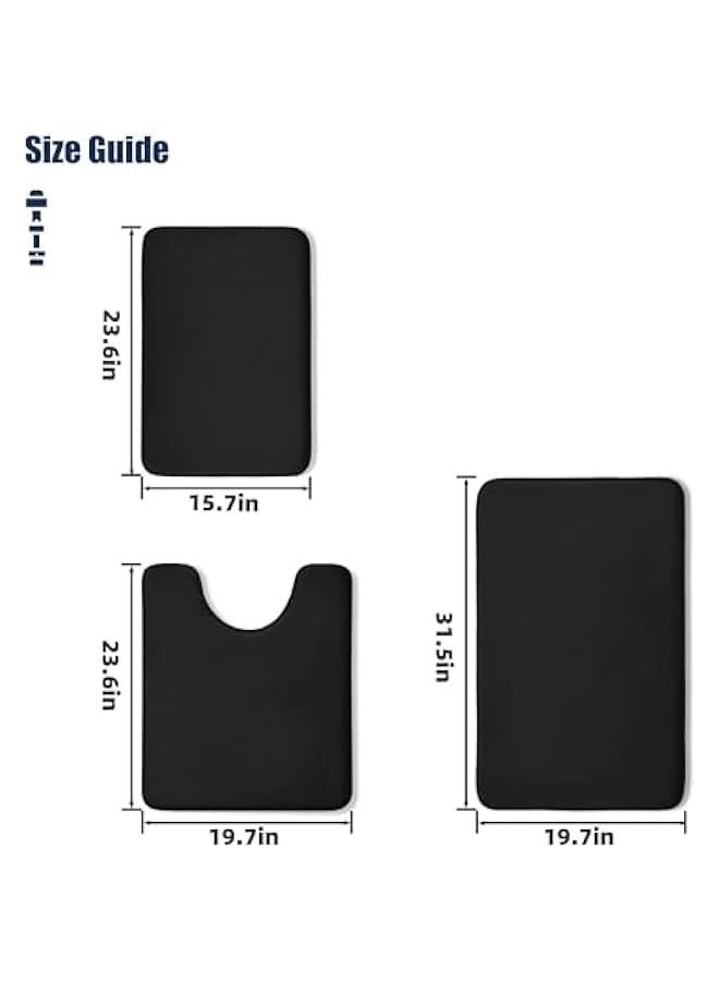 HOOKOR Bathroom Rug Sets 3 Piece, Non Slip Super Absorbent Soft Bathroom Mats, Machine Washable Bathroom Floor Mats Sets for Sink,Tub, Shower and Toilet (Black) - Image 3