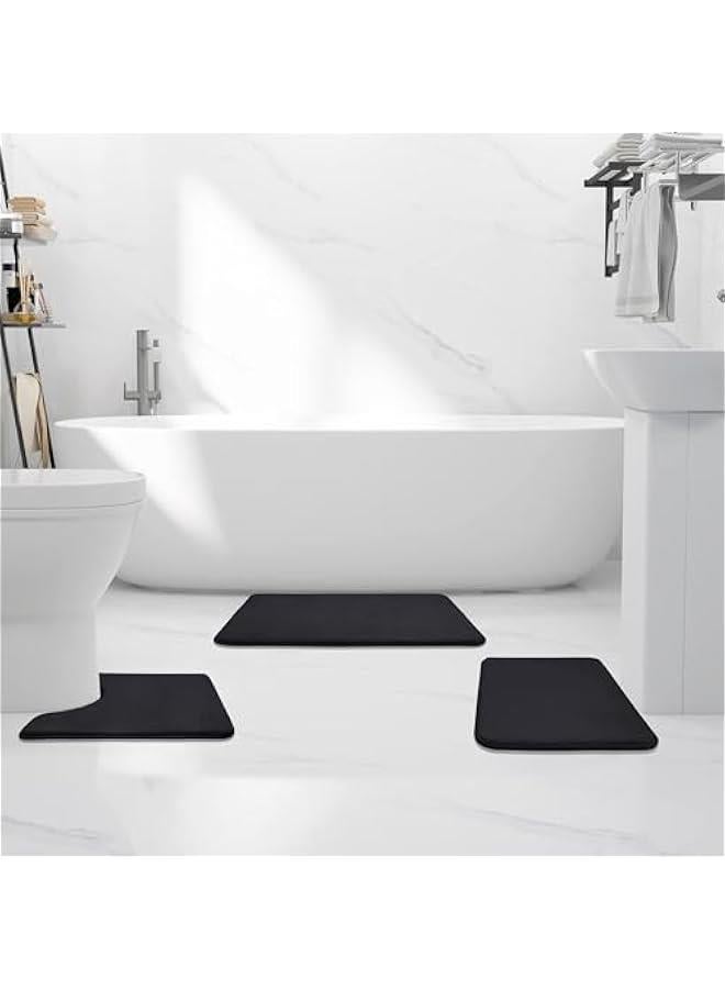 HOOKOR Bathroom Rug Sets 3 Piece, Non Slip Super Absorbent Soft Bathroom Mats, Machine Washable Bathroom Floor Mats Sets for Sink,Tub, Shower and Toilet (Black) - Image 2