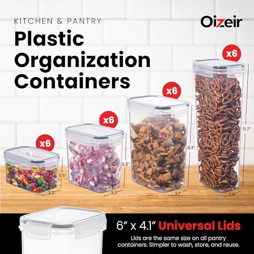 Oizeir Airtight Food Storage Containers Set Air Tight with Lids Pasta Flour Sugar Cereal Storage Containers for Food Clear24 Pack - Image 3