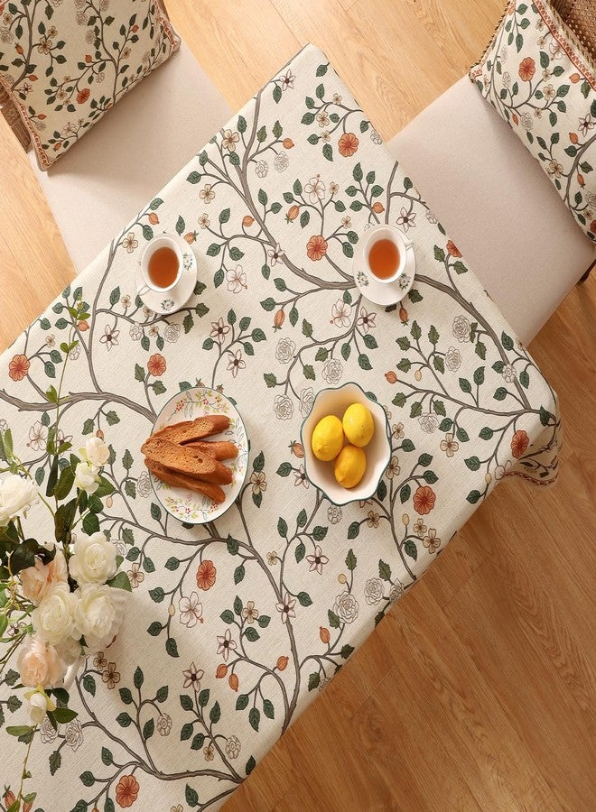 ISAENNE Designer Floral Small Square Tablecloth,French Linen Light Beige Indoor Table Cloth,Fall Wrinkle Resistant Decor Tablecloths for Dining Thanksgiving Kitchen Party,55"*55"-Flora A - Image 4