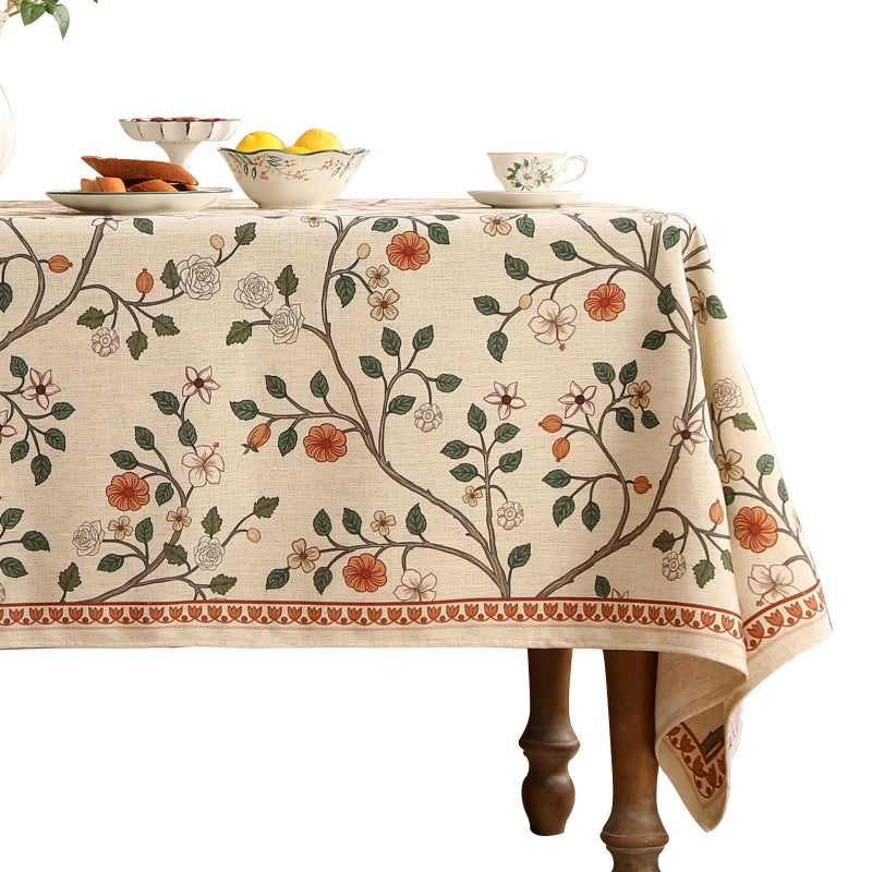 ISAENNE Designer Floral Small Square Tablecloth,French Linen Light Beige Indoor Table Cloth,Fall Wrinkle Resistant Decor Tablecloths for Dining Thanksgiving Kitchen Party,55"*55"-Flora A - Image 1