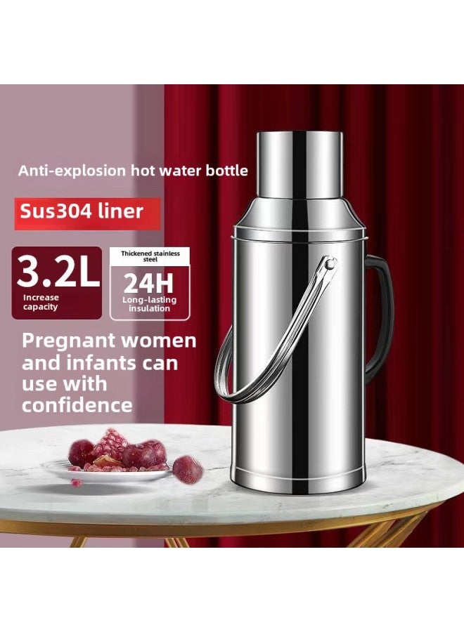 Stainless Steel Thermos Household Student Thermos Bottle Thermos Commercial Restaurant Hotel Large Capacity Thermos Bottle Thermos-Color:316 Flagship Extra Thick Model 3.3l Flat Cover Steel Color-Capacity:[wu Nian Warranty, High-end Anti-fingerprint] - Image 1