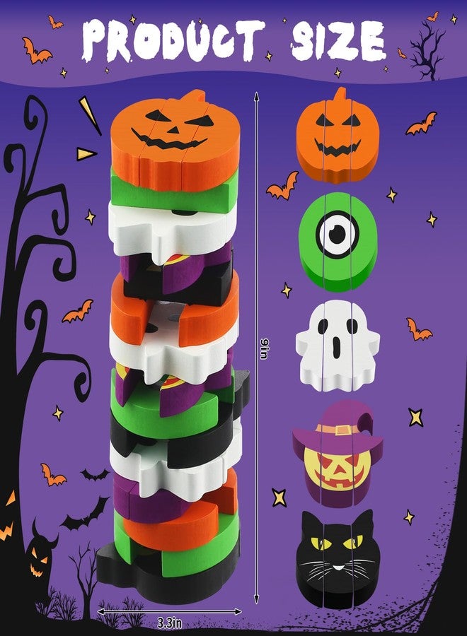 SERENEDWELLING Halloween-Themed Wooden Block Stacking, The Joy of Family and Party, Halloween Party Gothic-Style Birthday Gifts (Pumpkin) - Image 2