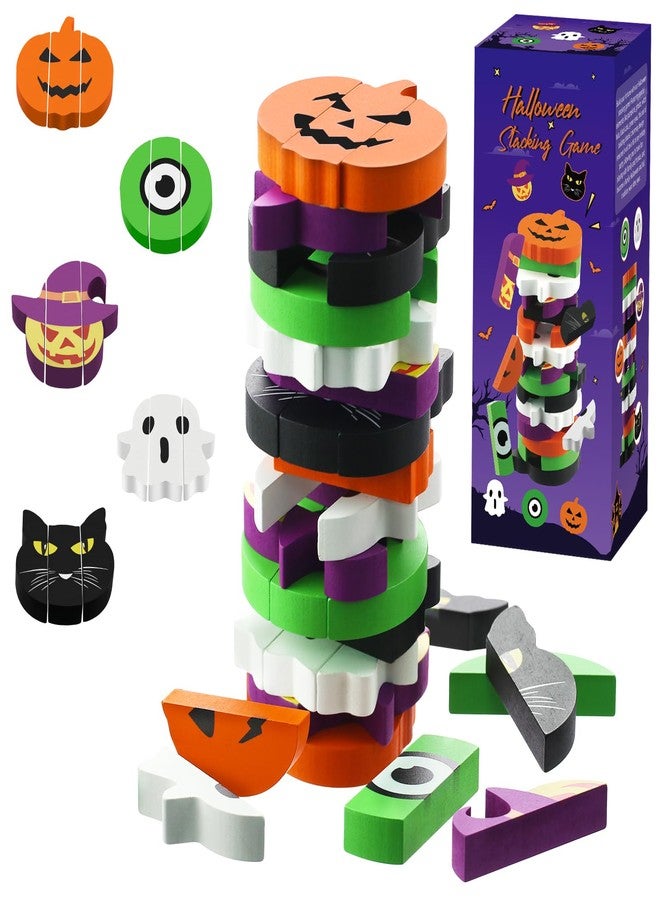 SERENEDWELLING Halloween-Themed Wooden Block Stacking, The Joy of Family and Party, Halloween Party Gothic-Style Birthday Gifts (Pumpkin) - Image 1