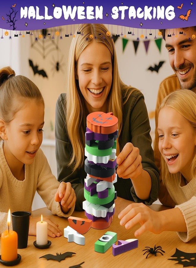 SERENEDWELLING Halloween-Themed Wooden Block Stacking, The Joy of Family and Party, Halloween Party Gothic-Style Birthday Gifts (Pumpkin) - Image 4