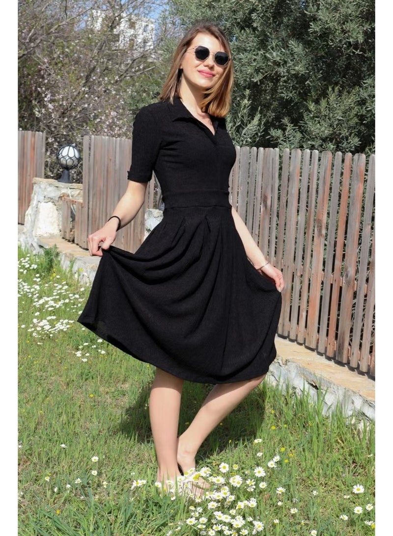 Barbora Pleated Black Midi Dress - Image 3