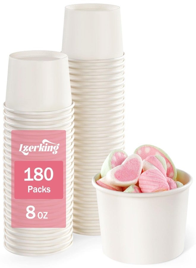 Lzerking 180 Count Ice Cream Cups Disposable 8 oz, Small White Dessert Bowls for Sundaes, Snacks, Popcorn, Soup & Parties - Image 1