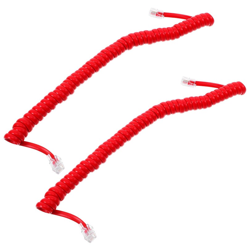 Red Curly Telephone Cord Line Cable 2pcs for Landline Receiver Replacement Compatible with Desk Phones - Image 2