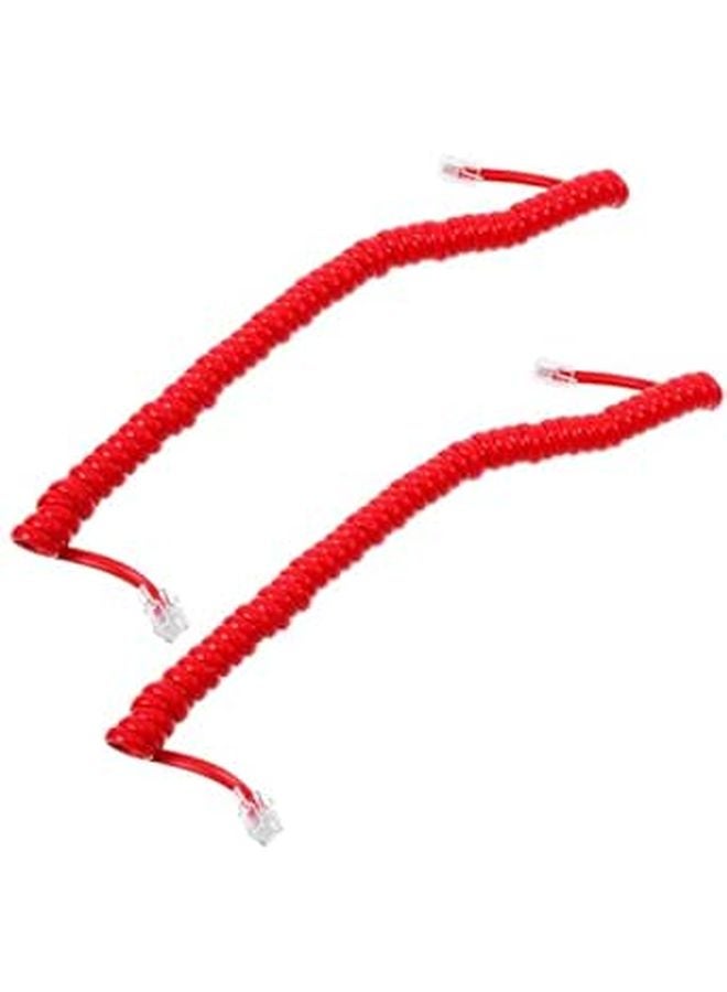 Red Curly Telephone Cord Line Cable 2pcs for Landline Receiver Replacement Compatible with Desk Phones - Image 1